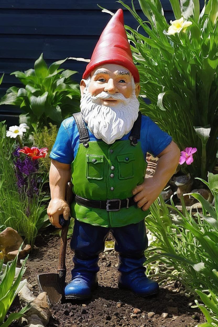Artificial Intelligence (AI) generated image art, man is garden gnome