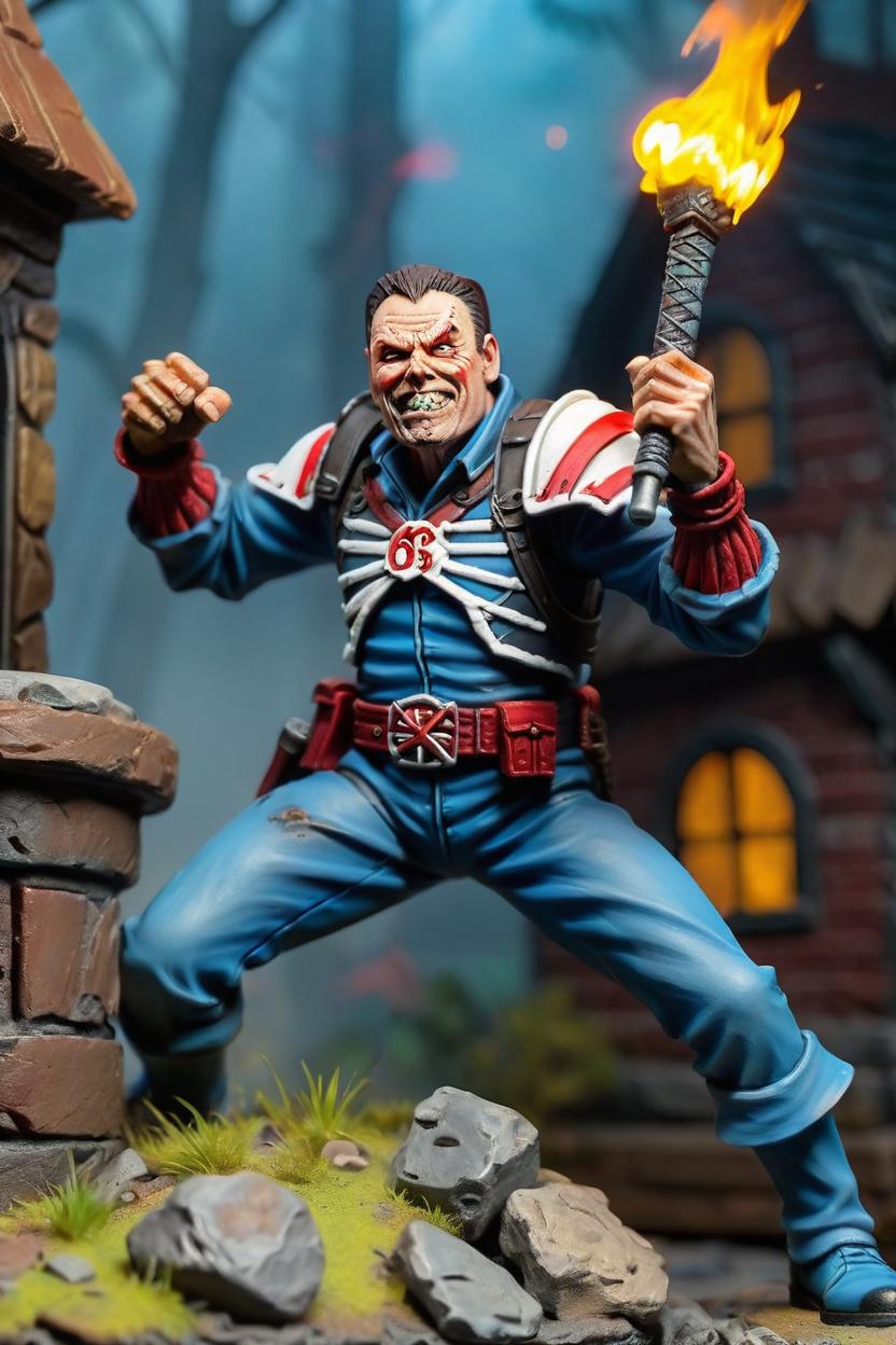 Artificial Intelligence (AI) generated image art, man, as eddie iron maiden, the trooper, dnd miniature, statue mini, photo realistic, epic scene