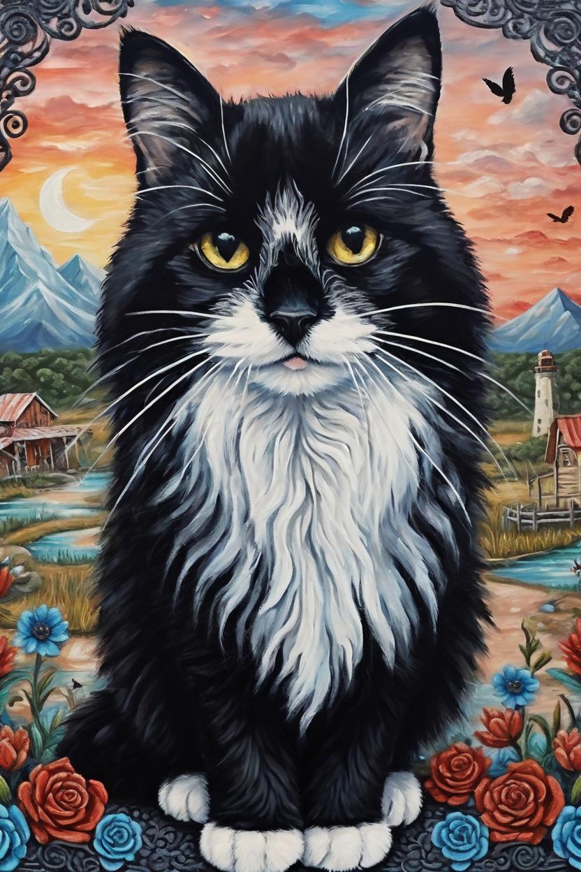 Artificial Intelligence (AI) generated image art, cat, cute, ((cat)), rescued with love, state of texas background, intricate detailed, fine details, artsy, fantasy painting