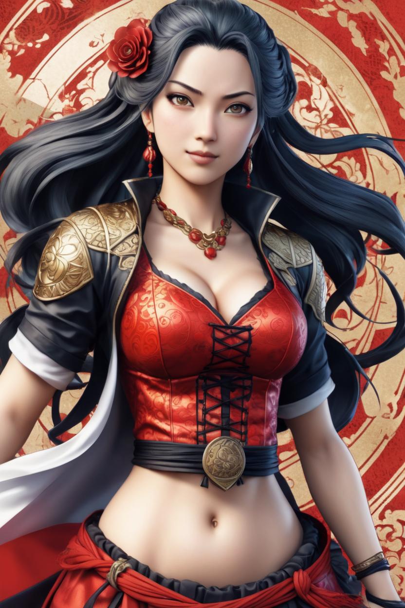 Artificial Intelligence (AI) generated image art, Fullbody representation of woman as beautiful woman, (small background area above head), art by eiichiro oda, anime, detailed picture, adventure