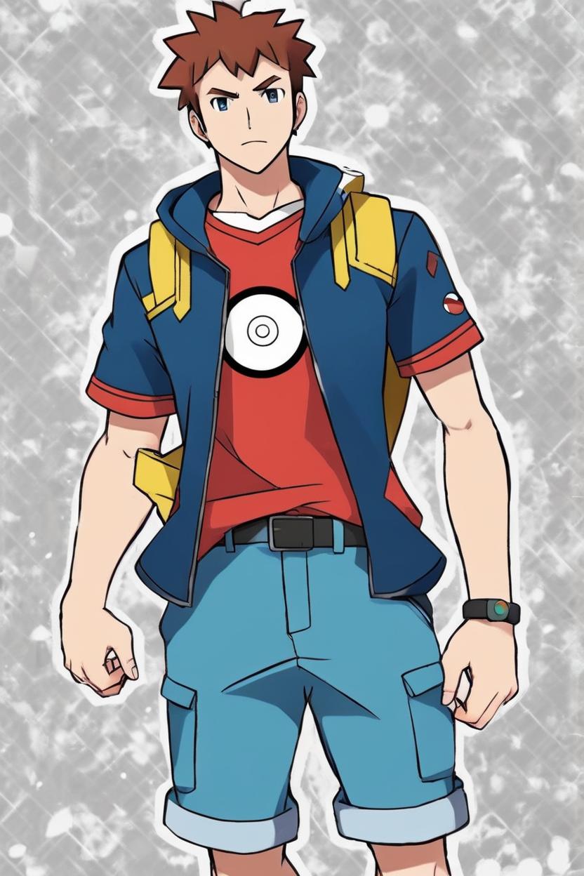 Artificial Intelligence (AI) generated image art, man, in the anime Pokemon, ((anime art)), ((in style of Pokemon anime)), ((2D art))