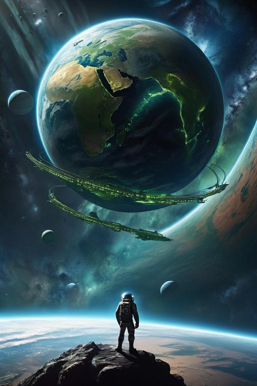 Artificial Intelligence (AI) generated image art, Humanity's journey to New Eden began centuries ago, when Earth was facing imminent environmental and societal collapse. In a desperate bid for survival, the United Earth Government launched the "Arkship Initiative," a generation-spanning endeavor to colonize distant planets. The Arkship, named "Aurora's Hope," was a massive generation ship that traversed the vast expanse of space, carrying the seeds of humanity's future. After centuries of travel, the ship finally reached the M32 star cluster and discovered the planet Xylophia-IV, a terrestrial paradise with conditions similar to those of Earth.