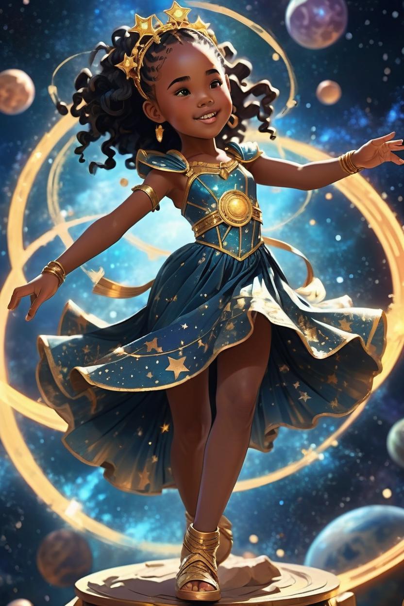 Artificial Intelligence (AI) generated image art, woman, .. as astrological child goddess, dancing in galactical stars, artistic illustration, majestic figure, sci-fi movies, anime style