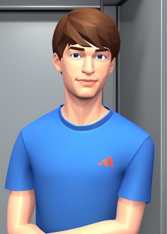 Artificial Intelligence (AI) generated image art, person age 30, early 2000 low game graphics, 2000s playstation graphics artstyle, ps2 game, low polygon 3d game, standing in an elevator