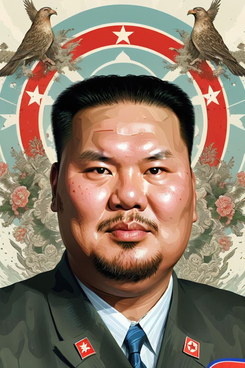Artificial Intelligence (AI) generated image art, man, (intricate north-korea propaganda poster), extremely detailed beautiful human character, illustration, sharp focus