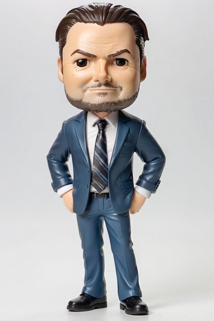 Artificial Intelligence (AI) generated image art, man, as funko pop, dressed business casual, plastic, on white background, full body view, 8k