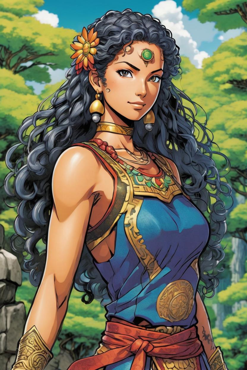 Artificial Intelligence (AI) generated image art, Fullbody representation of woman as beautiful woman, (small background area above head), art by eiichiro oda, anime, detailed picture, adventure