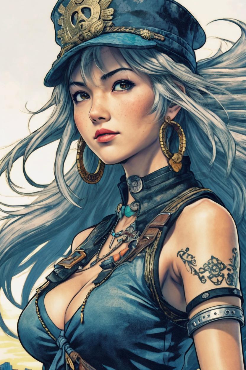 Artificial Intelligence (AI) generated image art, woman as beautiful woman, (small background area above head), art by eiichiro oda, anime, detailed picture, adventure