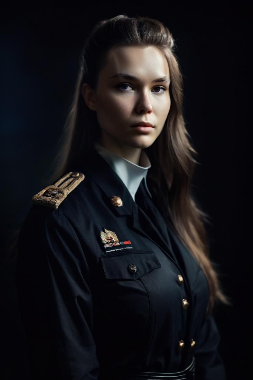 Artificial Intelligence (AI) generated image art, man, handsome halfbody representation of a beautiful well-formed woman, elegant posture, full body, very large bust, long straight hair, cinematic lighting, dramatic side light, dark uniform background, by gaston bussiere, bayard wu, greg rutkowski, giger, maxim verehin