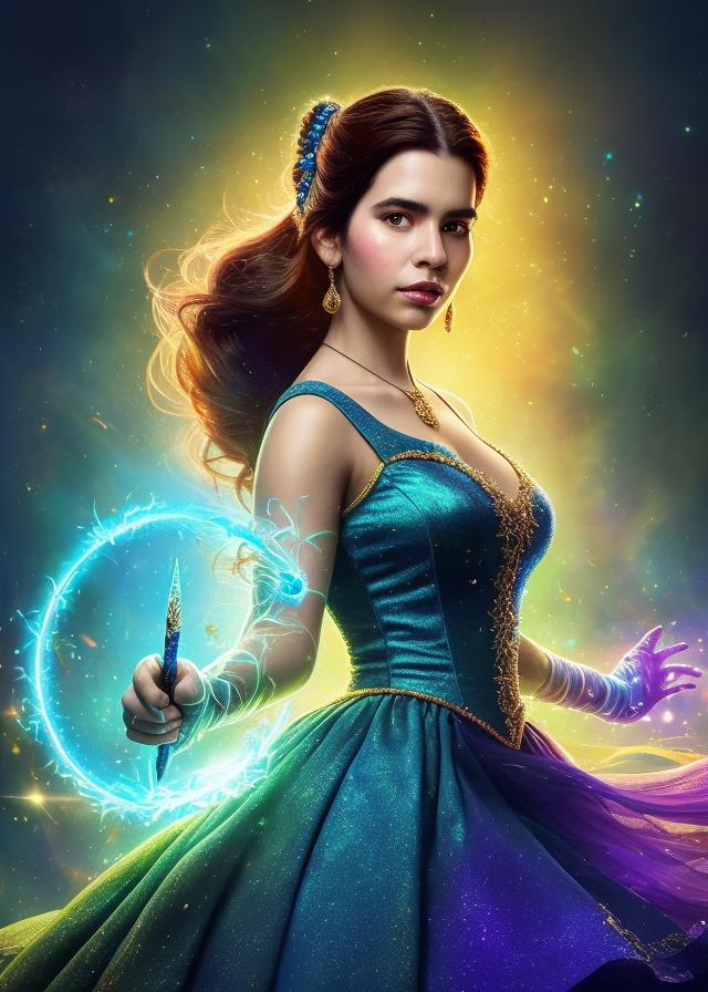 Artificial Intelligence (AI) generated image art, person as Bella of Beauty and the Beast Disney, gorgeous, perfect hands, full body, perfect face, tan skin, Antonio Manzanedo art, hyper detailed, trending on artstation, intricate details, highly detailed, Broken Glass effect, no background, stunning, something that even doesn\\\\\\\'t exist, mythical being, energy, molecular, textures, iridescent and luminescent scales, breathtaking beauty, pure perfection, divine presence, unforgettable, impressive, breathtaking beauty, Volumetric light, auras, rays, vivid colors reflects