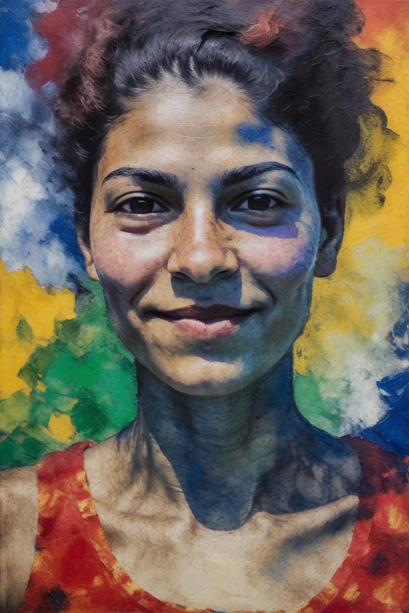 Artificial Intelligence (AI) generated image art, A remarkable (((portrait and Torso))) of woman (small empty area above head) in a very impressive oil painting in the style of Emil Nolde