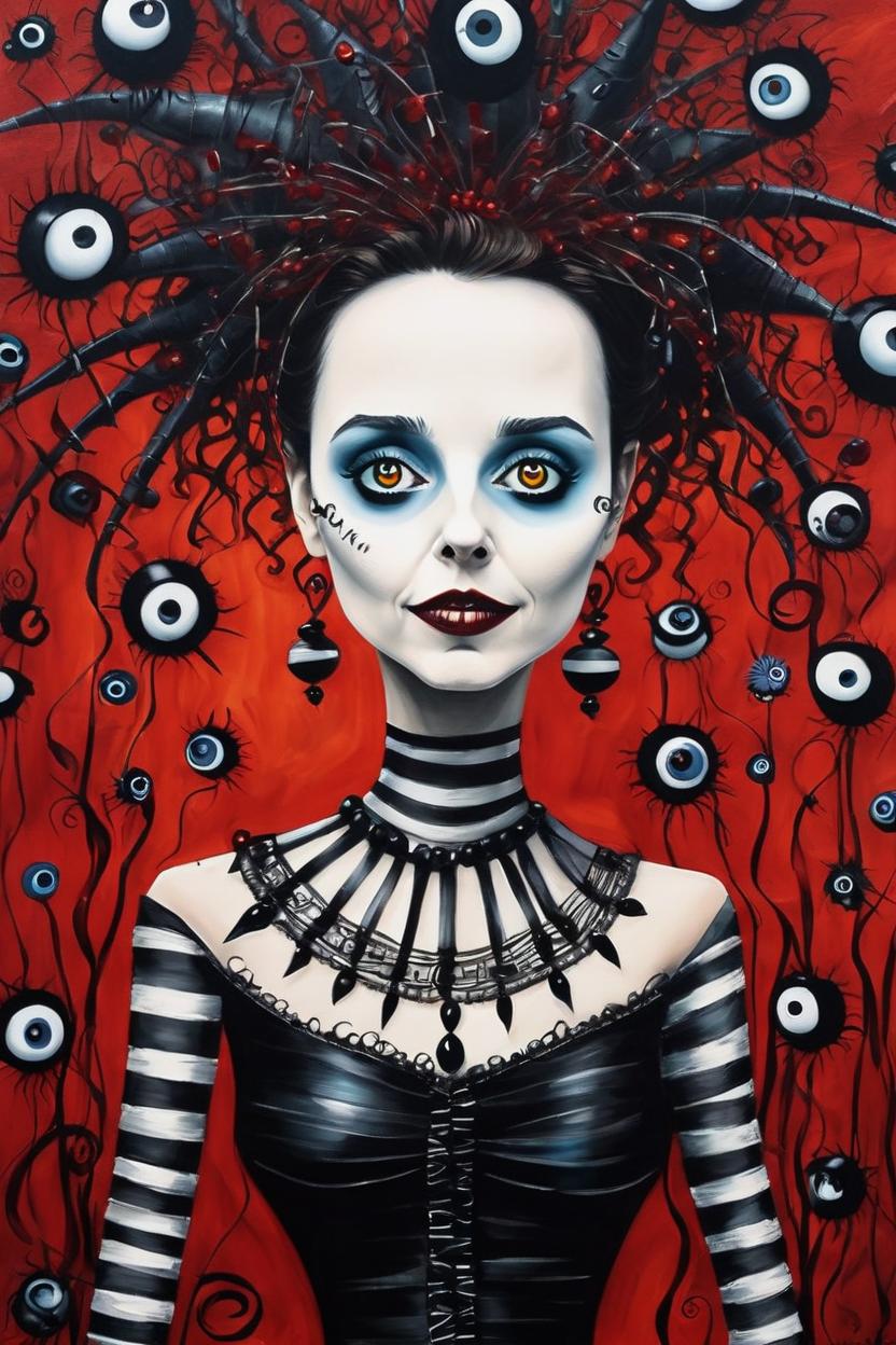 Artificial Intelligence (AI) generated image art, woman, tim burton style animation, masterpiece art painting
