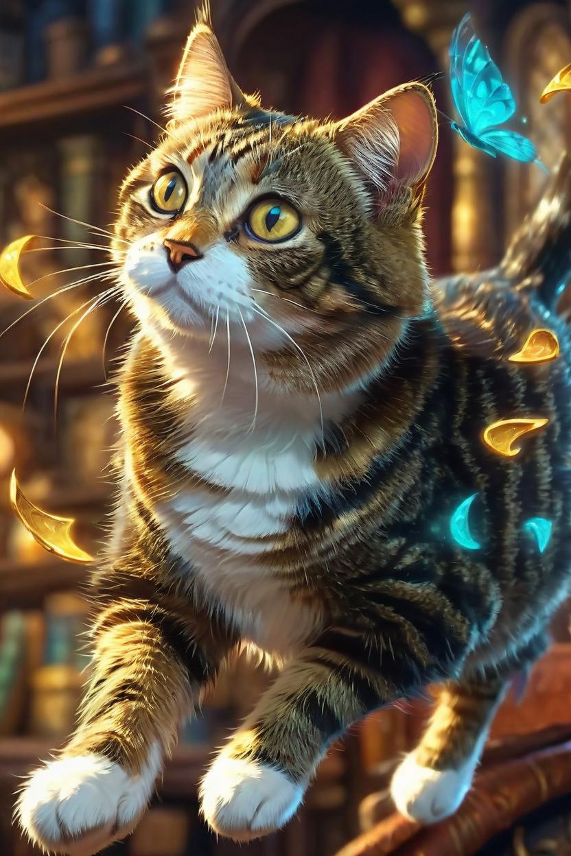 Artificial Intelligence (AI) generated image art, cat, a cute magical flying cat, fantasy art drawn by disney concept artists, golden colour, high quality, highly detailed, elegant, sharp focus, concept art, character concepts, digital painting, mystery, adventure