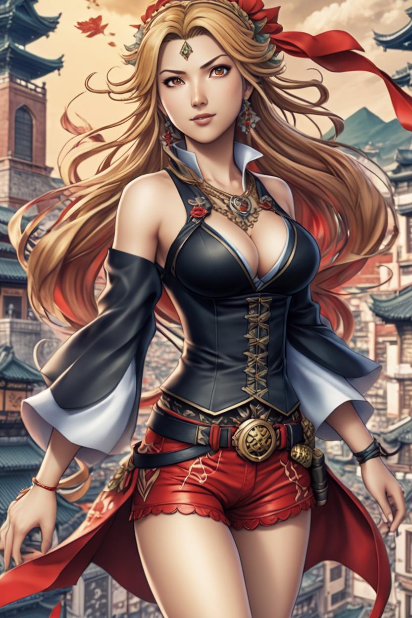 Artificial Intelligence (AI) generated image art, Fullbody representation of woman as beautiful woman, (small background area above head), art by eiichiro oda, anime, detailed picture, adventure