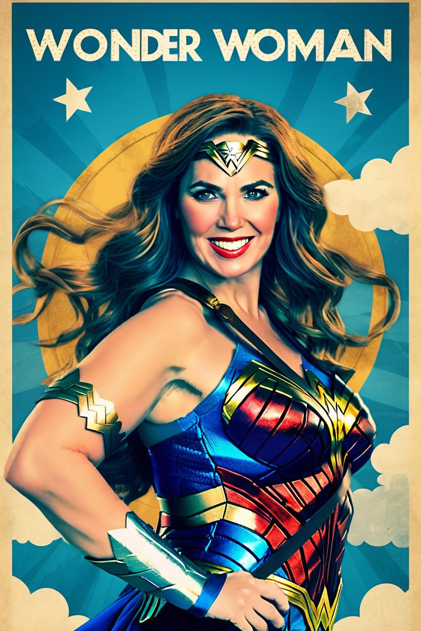 Artificial Intelligence (AI) generated image art, woman as Wonder Woman in the style of wonder woman movie poster