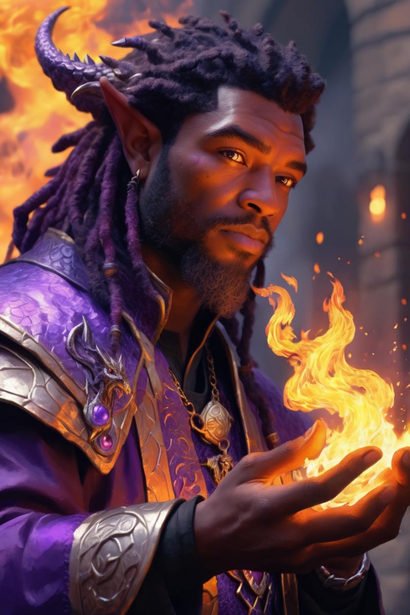 Artificial Intelligence (AI) generated image art, man, (portrait), fantasy wizard, dnd, (((purple fire from hands))), fire everywhere, dragon, art by Greg Rutkowsi, highly detailed, sharp focus, 4k