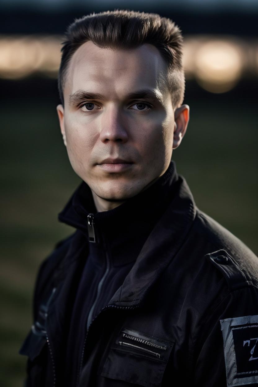 Artificial Intelligence (AI) generated image art, man, photo, portrait, profile picture, corporate, in a dark long-sleeve turtleneck in black field jacket, highly detailed, 8k, cinematic lighting, dramatic side light, ultra high definition, professional photography style, photorealistic, ultra realistic