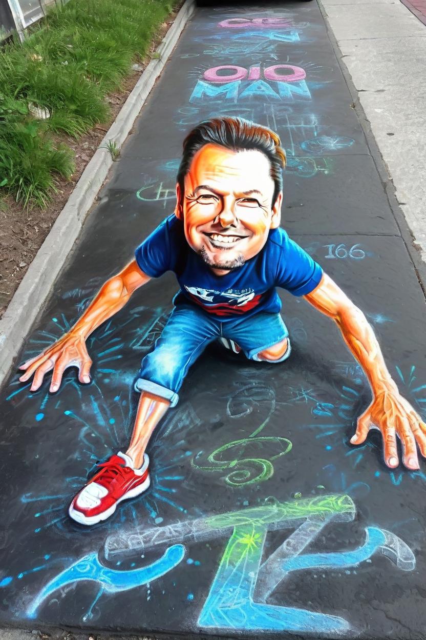 Artificial Intelligence (AI) generated image art, man, as sidewalk chalk art, highly detailed, super realistic.