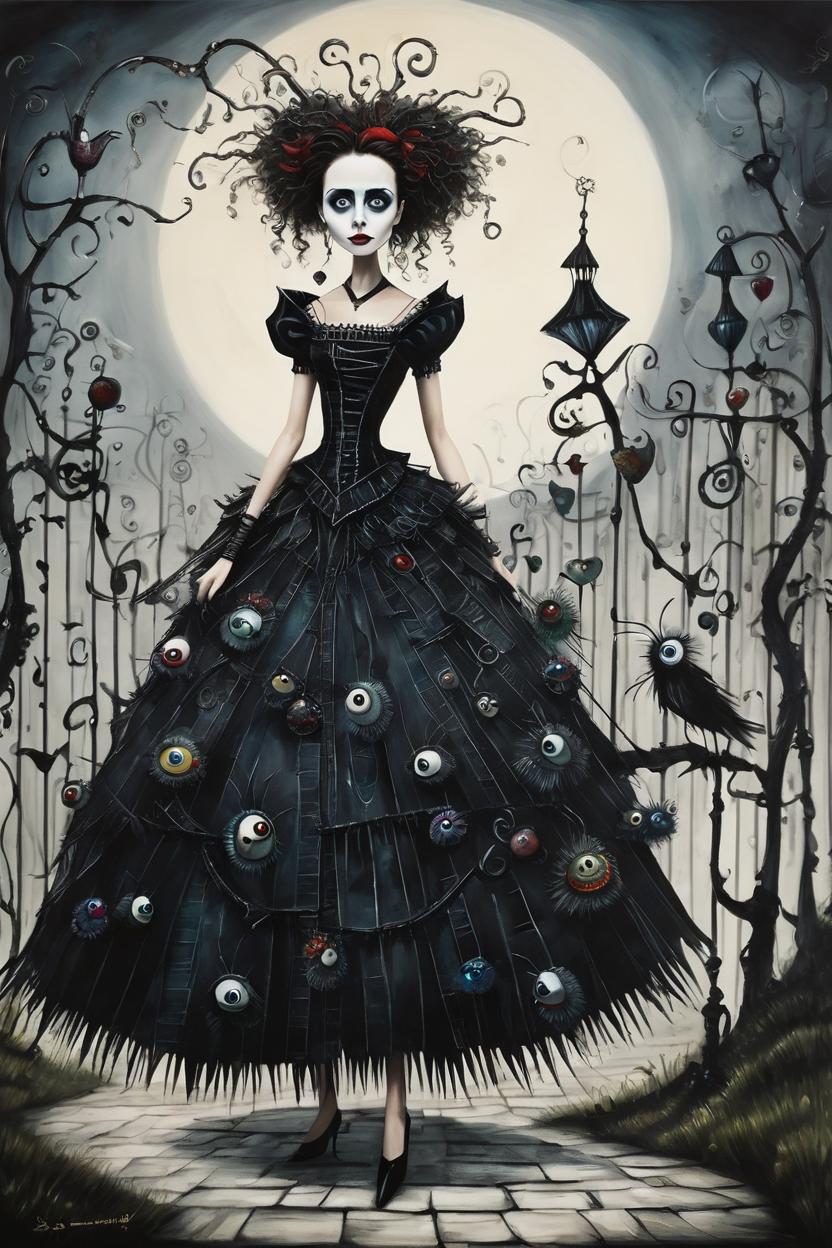Artificial Intelligence (AI) generated image art, woman, tim burton style animation, masterpiece art painting