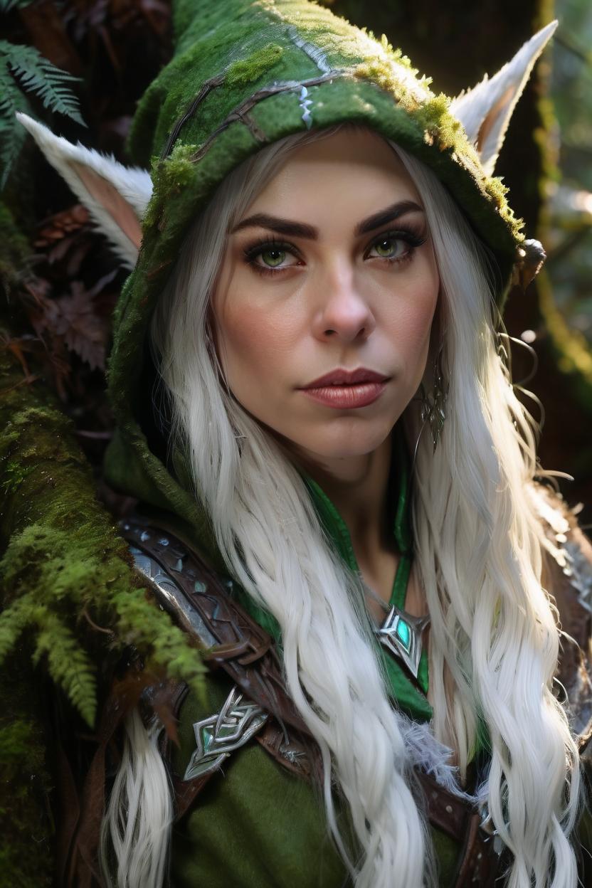 Artificial Intelligence (AI) generated image art, woman, ((portrait)), fantasy wood elf, ((pointy elf ears)), ((fantasy ranger)), dnd art, (art by Greg Rutkowski), highly detailed, sharp focus, 4k, ((in a forest)), (((magic glow)))