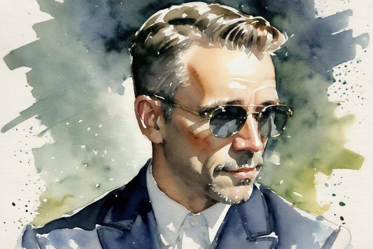 Artificial Intelligence (AI) generated image art, man, watercolor, fashion illustration, style of J.C. Leyendecker, (J.C. Leyendecker)