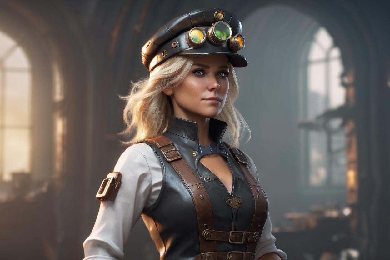 Artificial Intelligence (AI) generated image art, woman, character concept art of a steampunk woman engineer | | blonde, art toy, unmanned, unreal engine. art by Artgerm and Greg Rutkowski
