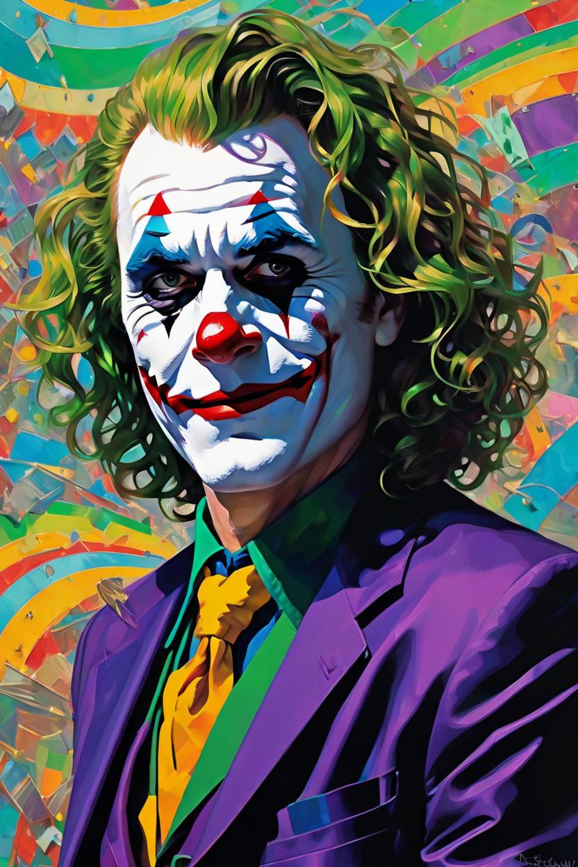 Artificial Intelligence (AI) generated image art, man as the Joker, mental breakdown, intricate, elegant, wavy, zig zag, jagged, varnished, rgb crt scanlines, highly detailed, smooth, sharp focus, award - winning, masterpiece, in the style of tom bagshaw, cedric peyravernay, peter mohrbacher, pinterest
