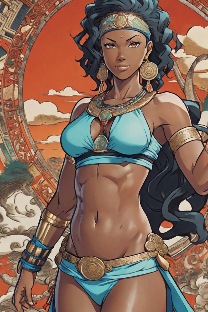 Artificial Intelligence (AI) generated image art, Fullbody representation of woman as beautiful woman, (small background area above head), art by eiichiro oda, anime, detailed picture, adventure
