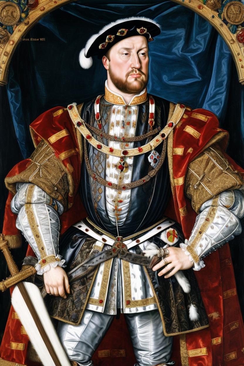 Artificial Intelligence (AI) generated image art, man, on a royal portrait of Henry VIII, masterpiece by Hans Holbein, as Henry VIII, 16th century portrait, traditional painting
