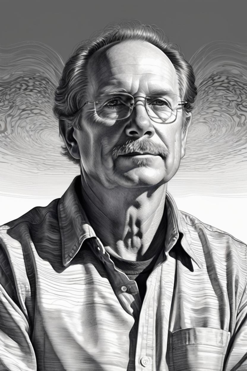 Artificial Intelligence (AI) generated image art, man, art digital drawing, in the style of duffy sheridan, j. scott campbell, monochromatic serenity, hyper-detailed illustrations, wavy, martin rak, gray