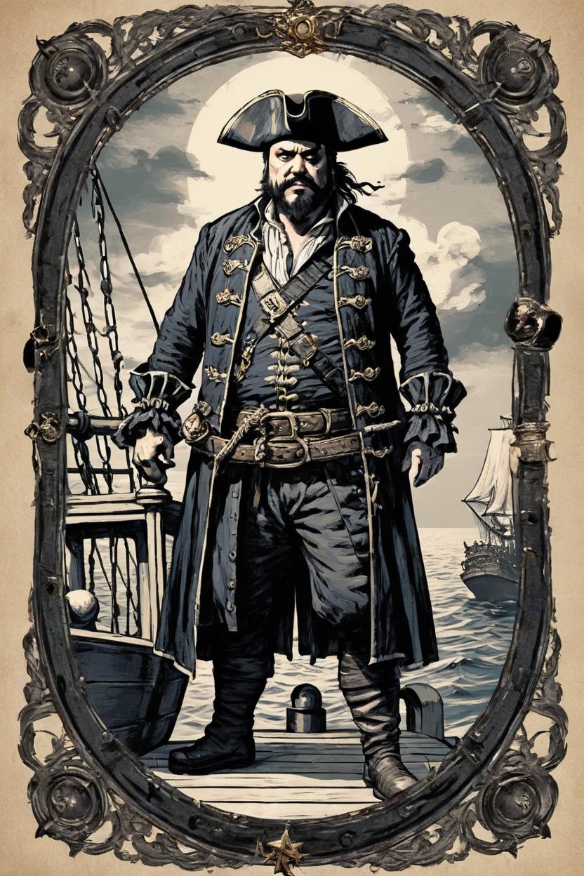 Artificial Intelligence (AI) generated image art, man, The Pirate King on his ship