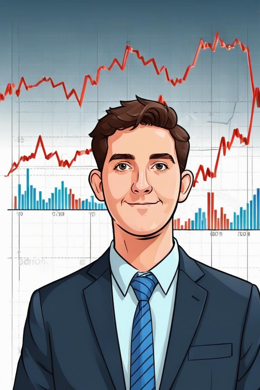 Artificial Intelligence (AI) generated image art, man, Forex charts background, business man, cartoon
