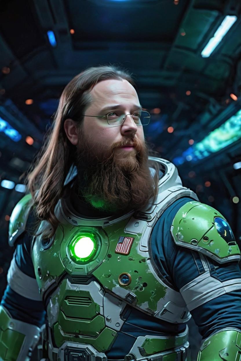 Artificial Intelligence (AI) generated image art, man, as space soldier, in space battle, in space, art by greg rutkowski, near green planet, graceful, handsome, highly detailed, photorealistic, sharp focus, 8k, cinematic lighting, highly detailed, futuristic glow, space suit, stunning, glorious