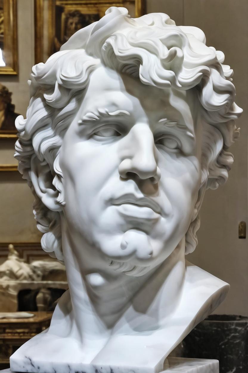Artificial Intelligence (AI) generated image art, man marble statue, bust, Bernini