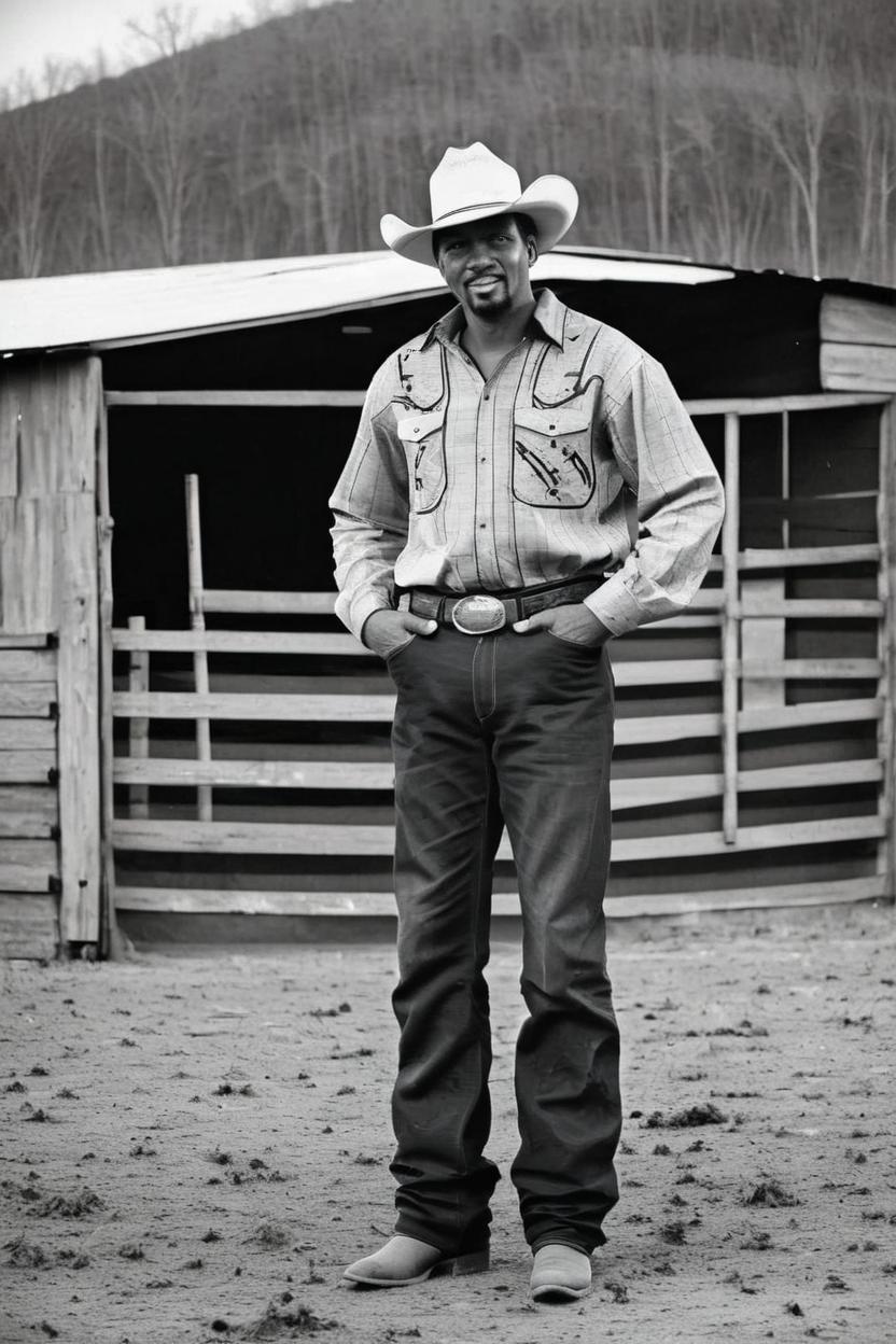 Artificial Intelligence (AI) generated image art, man, cowboy on a farm