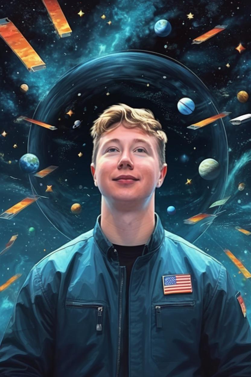 Artificial Intelligence (AI) generated image art, man, art by greg rutkowski, floating through space