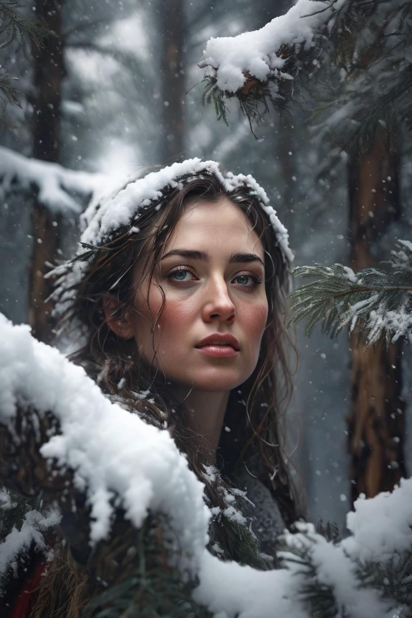 Artificial Intelligence (AI) generated image art, woman,portrait, photorealistic, digital art image in the style of Duffy Sheridan, jscott campbell, snow hyper detailed images, martin rak