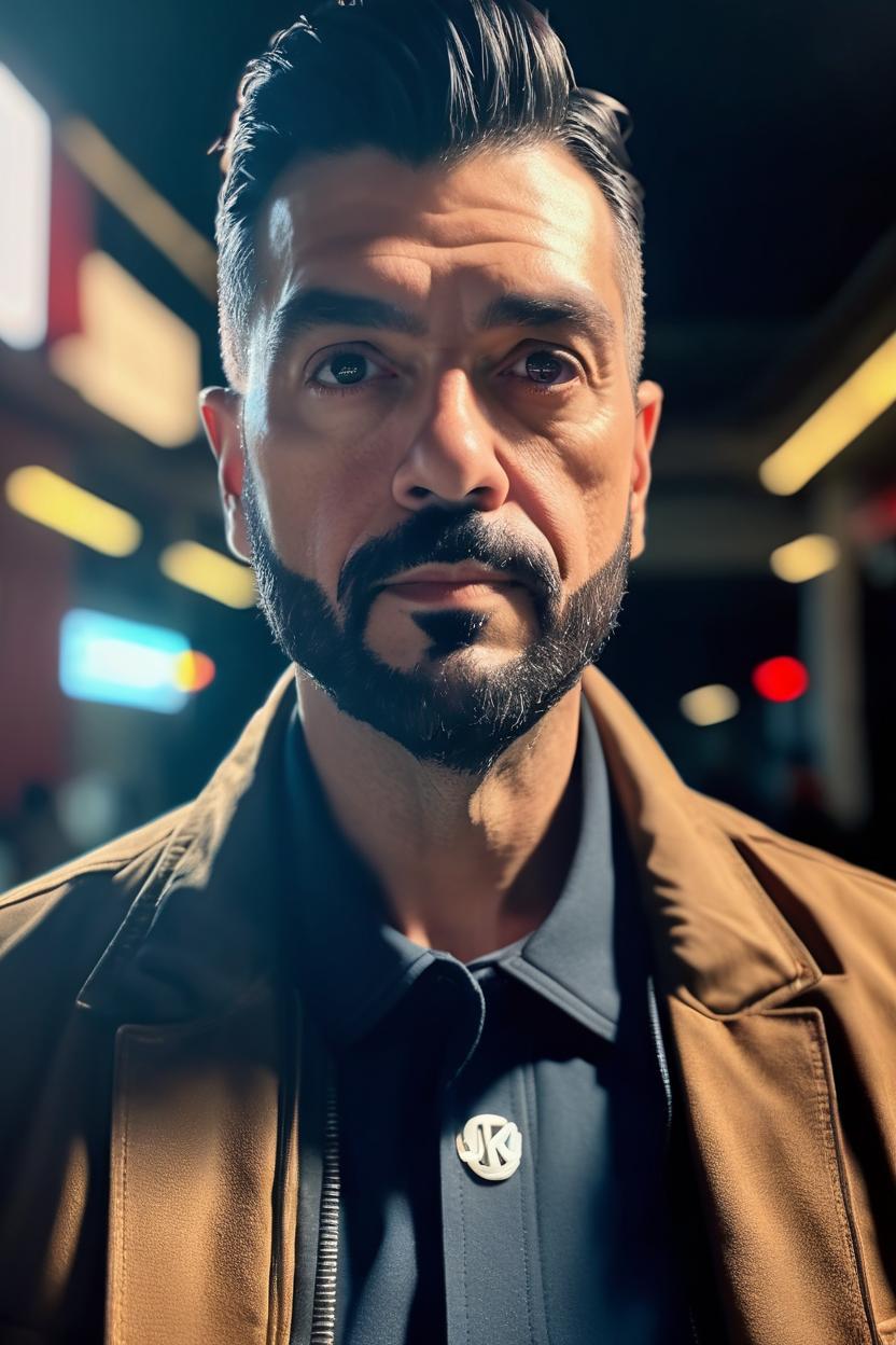 Artificial Intelligence (AI) generated image art, man, (portrait), stoic, hyper realistic photograph, cinematic lighting, 4k, happpy