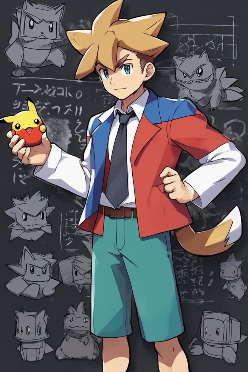 Artificial Intelligence (AI) generated image art, man, as Professor Oak from the anime Pokemon, ((anime art)), ((in style of Pokemon anime)), ((2D art)), teaching about Pokemon