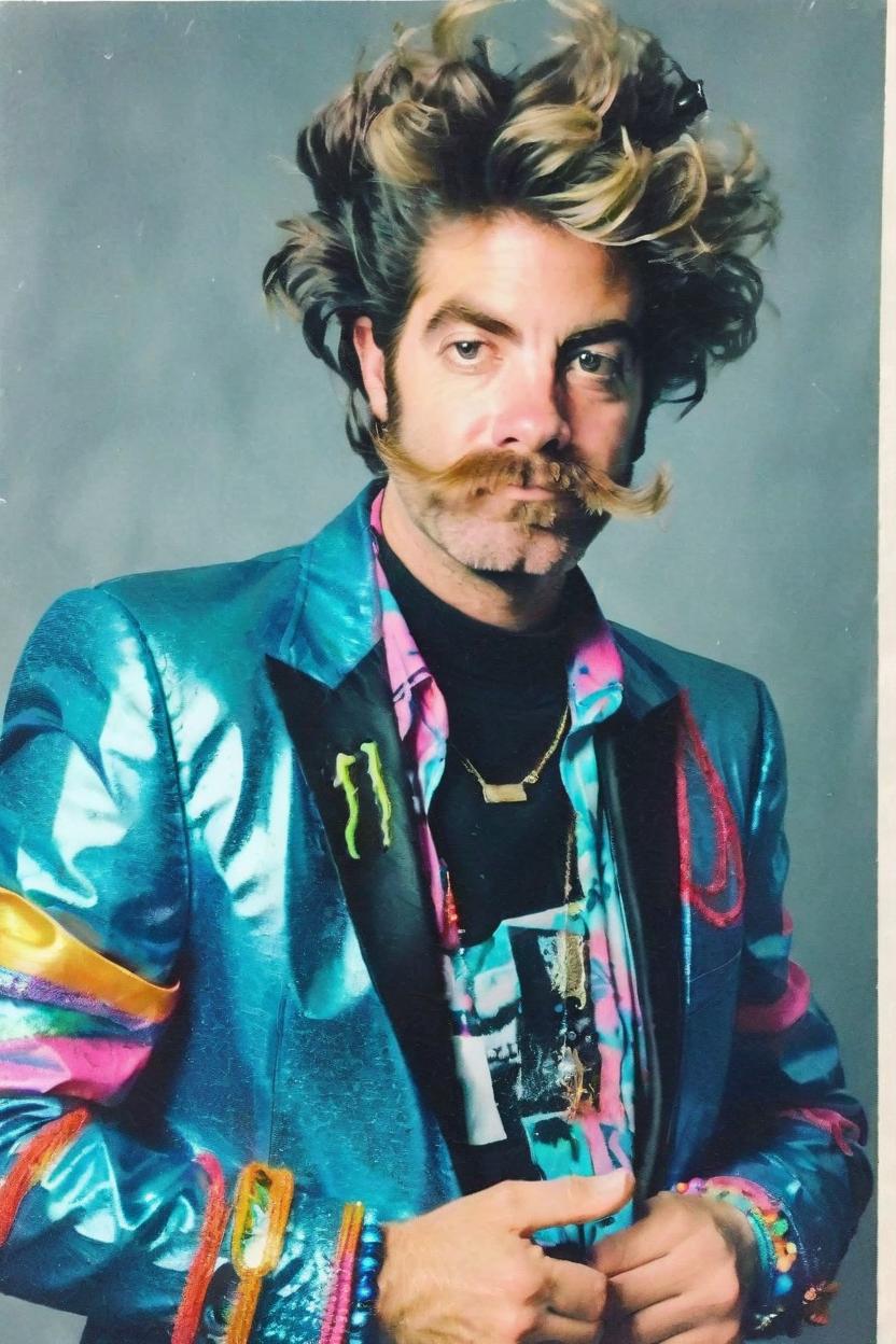 Artificial Intelligence (AI) generated image art, man, in 80s yearbook portrait style as the popular guy, with stylish clothes and funky hair