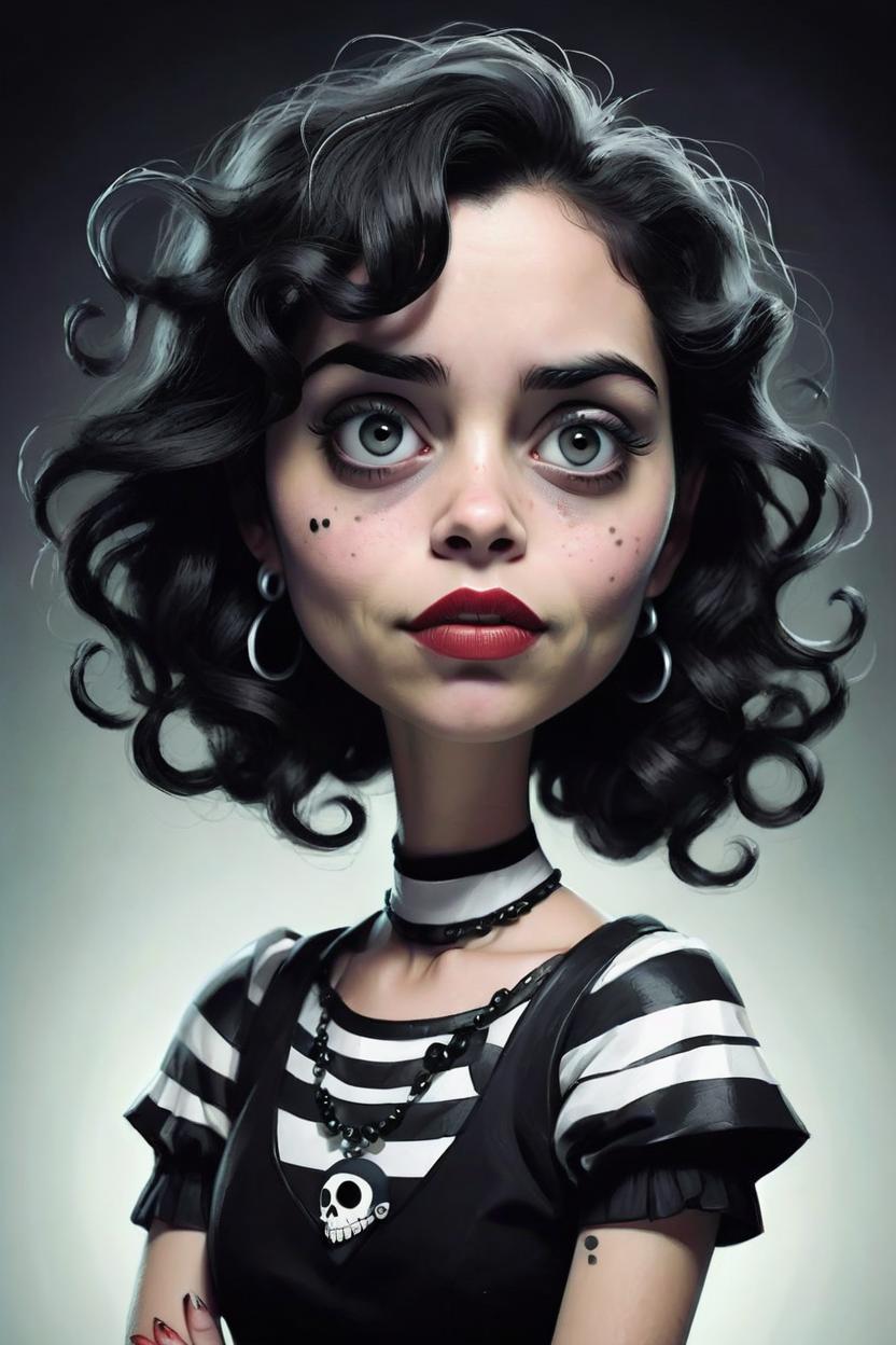 Artificial Intelligence (AI) generated image art, A cartoon portrait of woman in the style of Tim Burton