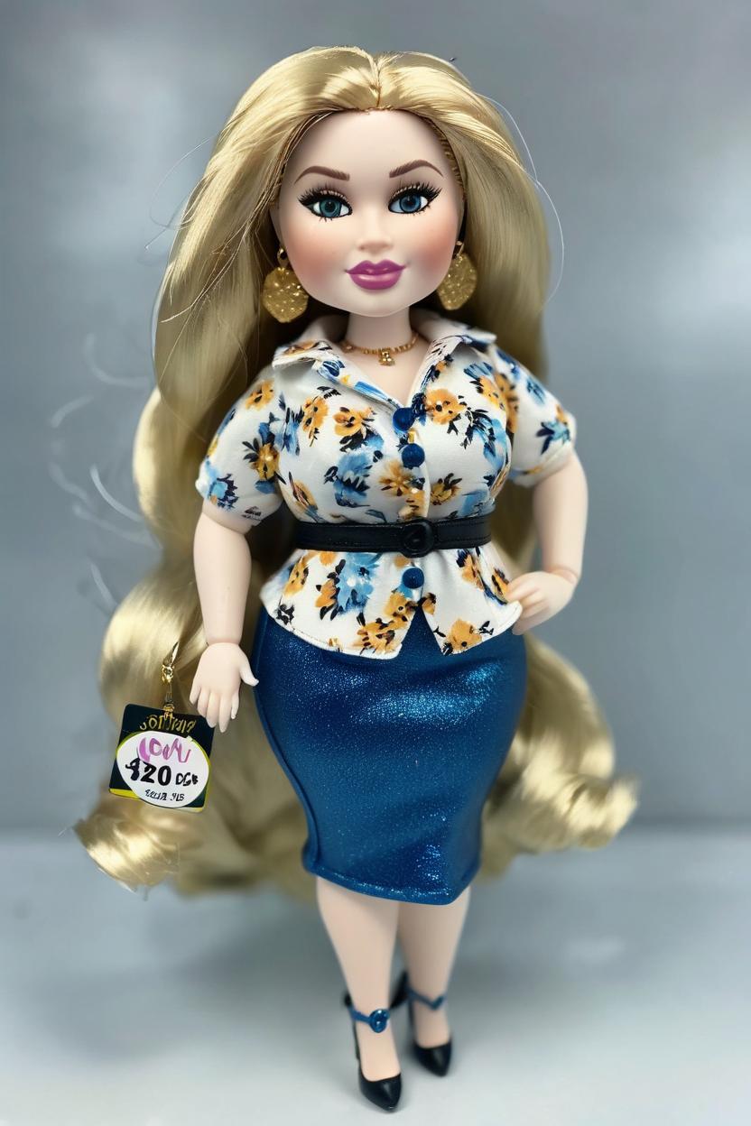 Artificial Intelligence (AI) generated image art, woman as a bratz doll figurine, fair skin curvy