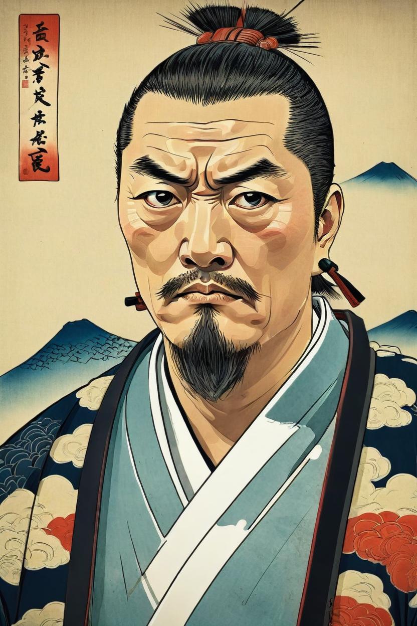 Artificial Intelligence (AI) generated image art, portrait of a samurai man, ukiyo-e style