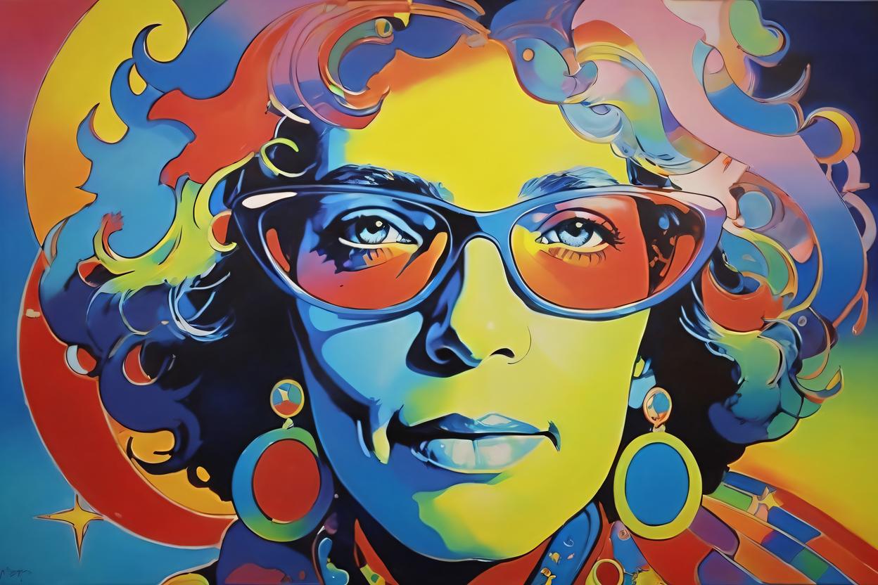 Artificial Intelligence (AI) generated image art, woman, 20 years old, Peter Max style poster