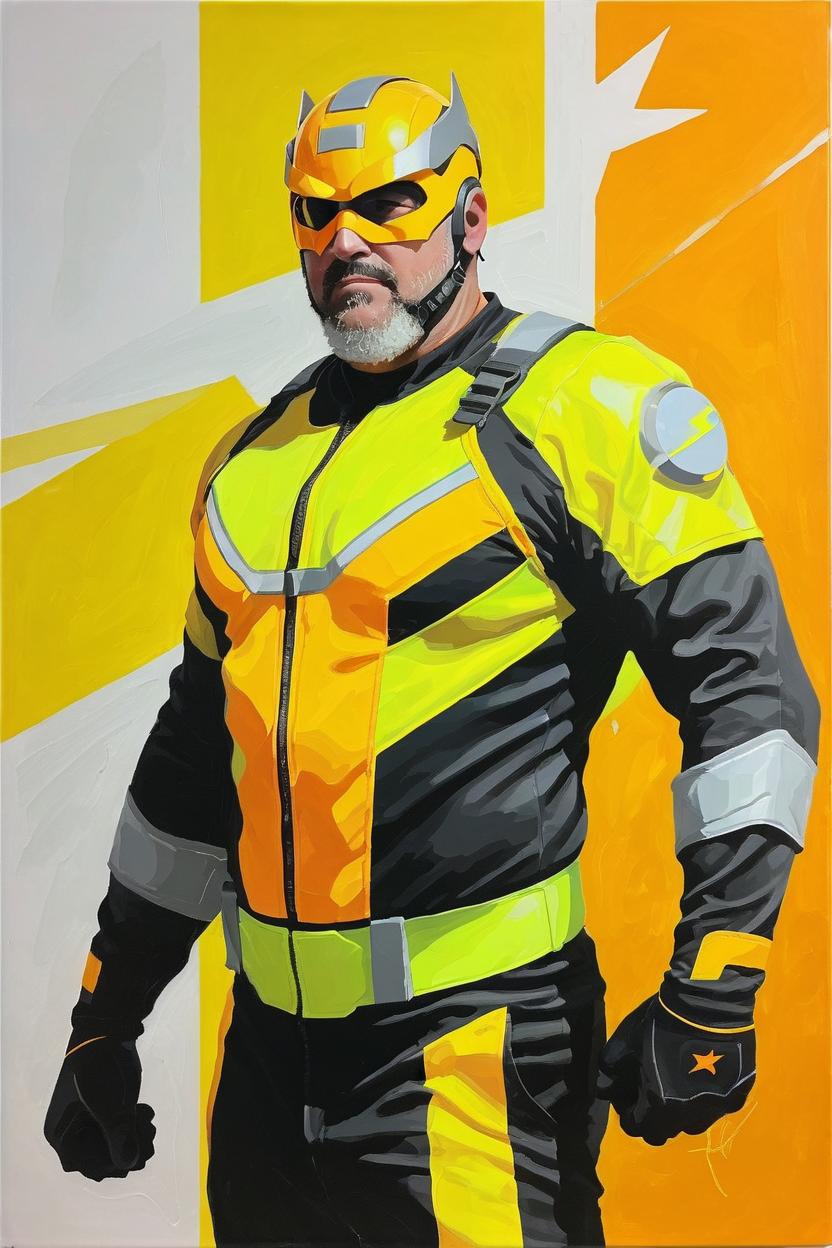 Artificial Intelligence (AI) generated image art, man, as VDOT superhero, DC Comic art, orange and yellow