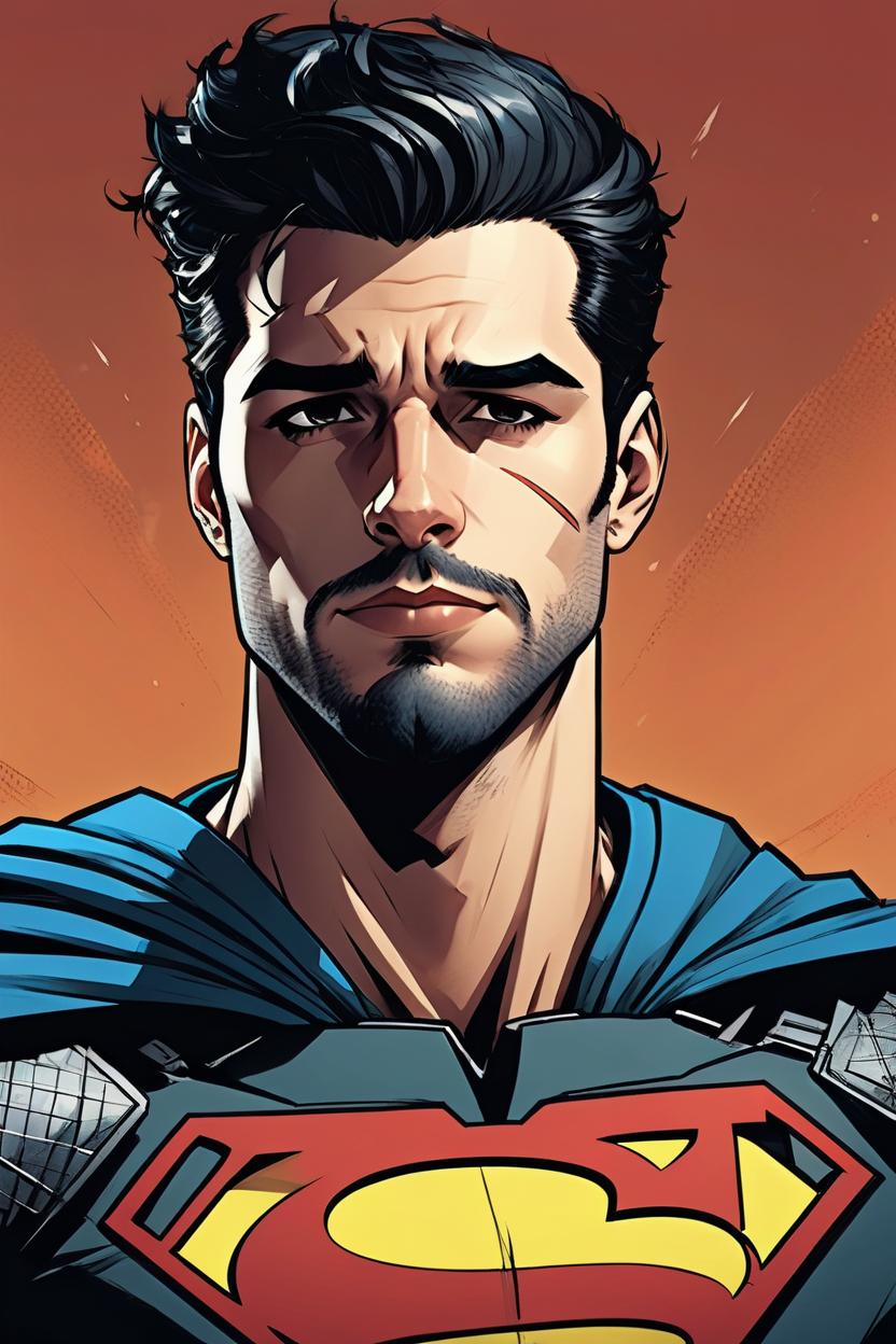 Artificial Intelligence (AI) generated image art, (comic book style), man, illustration, DC comics, superhero comics, portrait