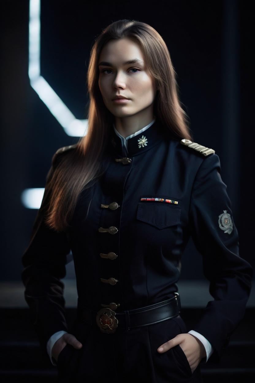 Artificial Intelligence (AI) generated image art, man, handsome halfbody representation of a beautiful well-formed woman, elegant posture, full body, very large bust, long straight hair, cinematic lighting, dramatic side light, dark uniform background, by gaston bussiere, bayard wu, greg rutkowski, giger, maxim verehin