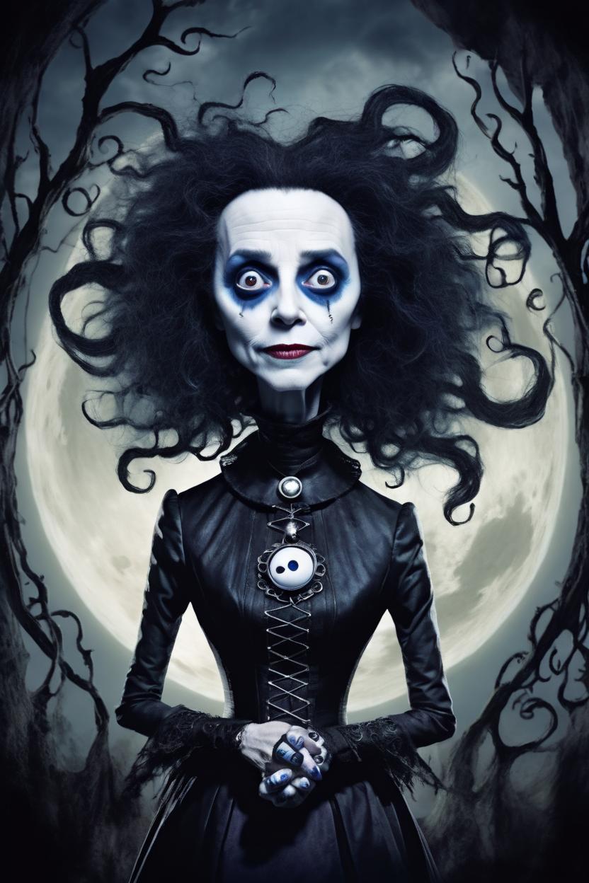 Artificial Intelligence (AI) generated image art, woman, as Tim Burton character