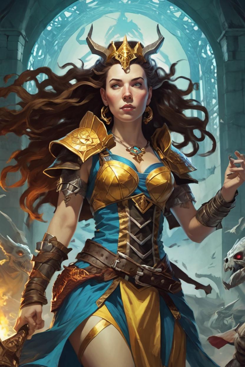 Artificial Intelligence (AI) generated image art, woman, as a goddess in dungeons and dragons in control of a death and glory, above it all