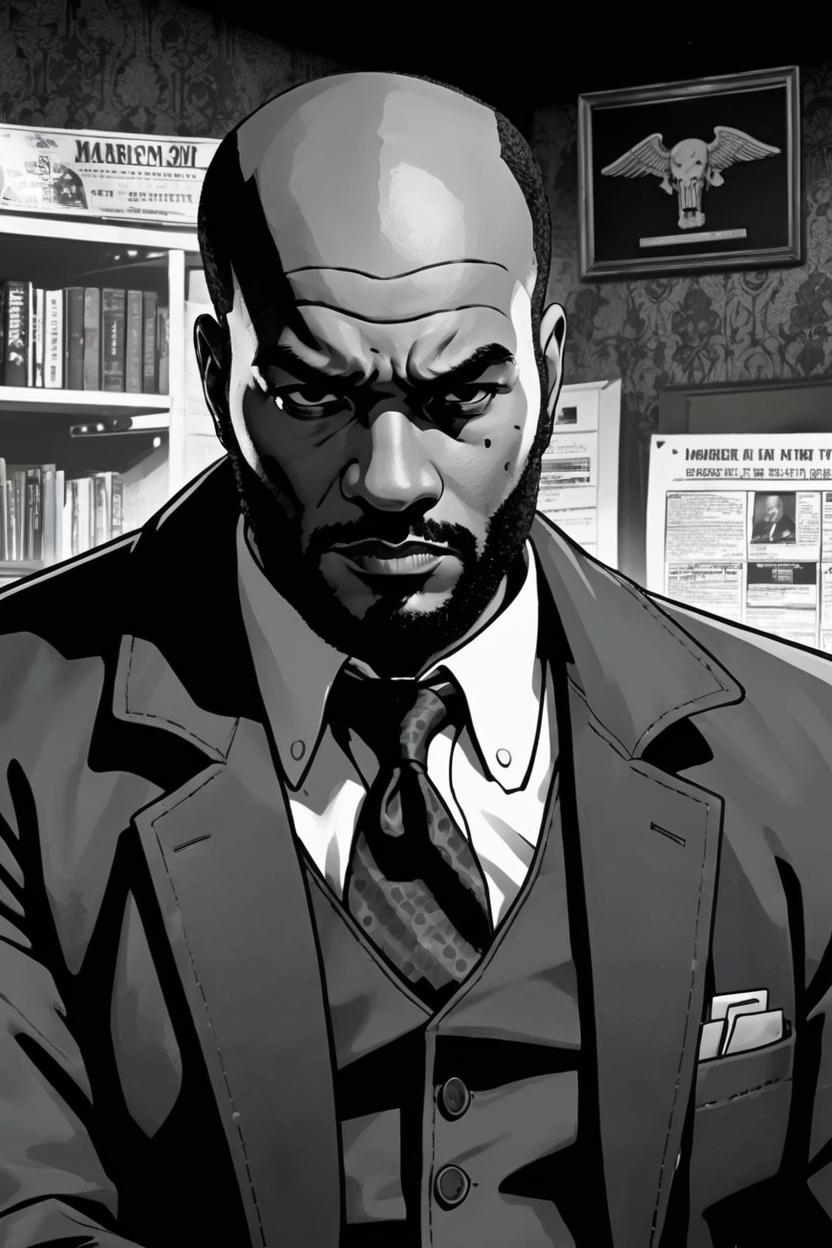 Artificial Intelligence (AI) generated image art, man, Is a la noir detective looking into a murder